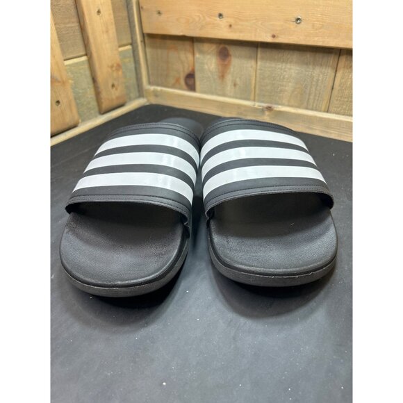 Adidas Mens Slide Sandals Size 14 Black & White Striped Comfortable Slip-On - Picture 2 of 6